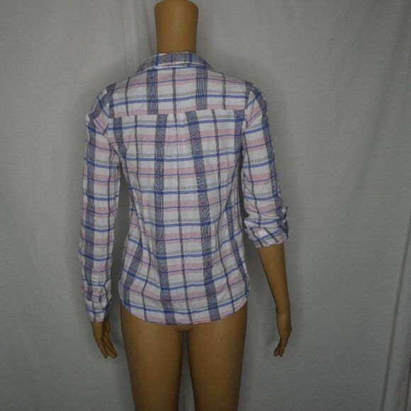 Soft Joie Annabella Button Down Plaid Shirt Top Blouse Long Tab Sleeve XS - Picture 11 of 11